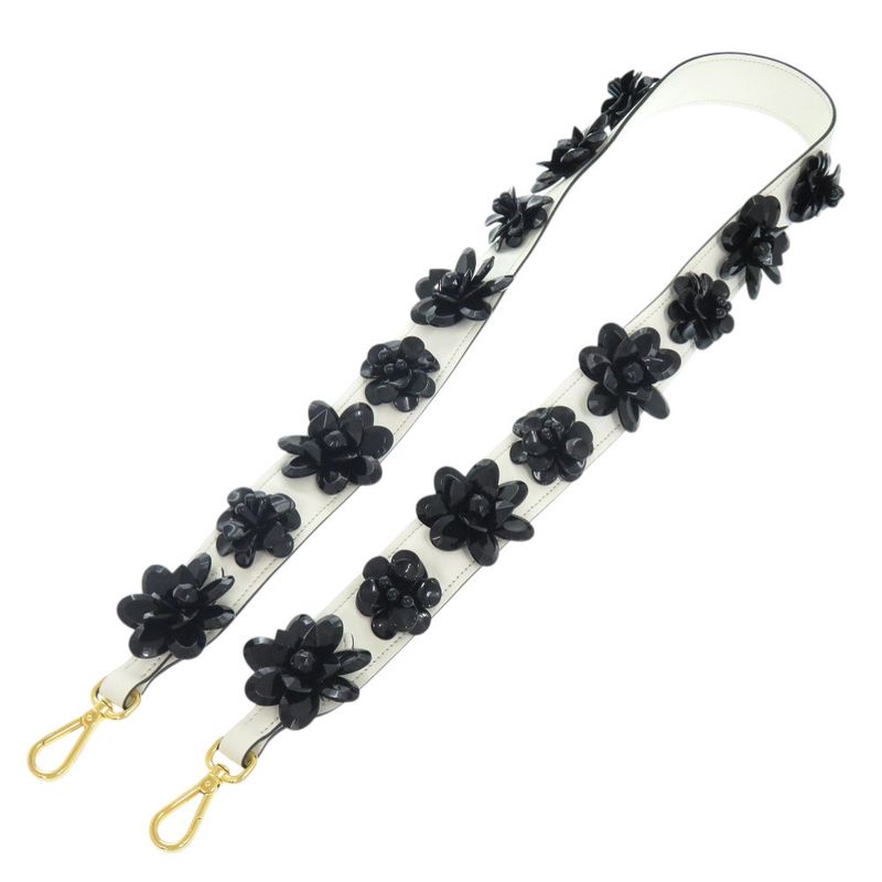 Prada Shoulder Belt White X Black Flower Leather Shoulder Strap 1085 Prada