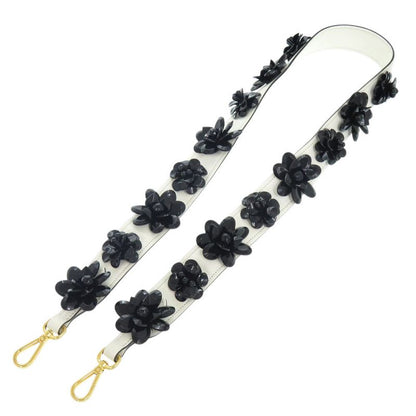 Prada Shoulder Belt White X Black Flower Leather Shoulder Strap 1085 Prada