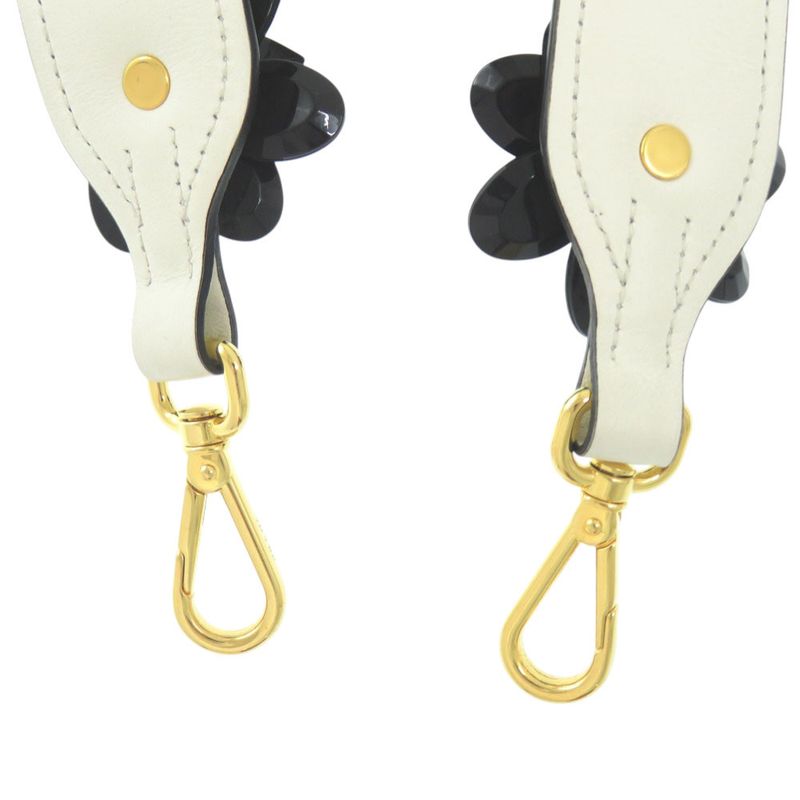 Prada Shoulder Belt White X Black Flower Leather Shoulder Strap 1085 Prada