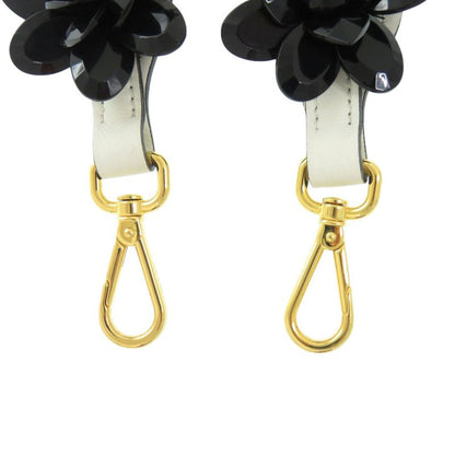Prada Shoulder Belt White X Black Flower Leather Shoulder Strap 1085 Prada