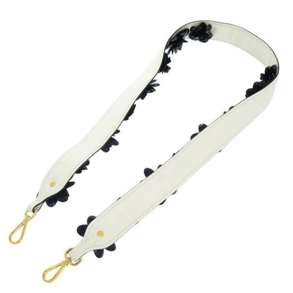 Prada Shoulder Belt White X Black Flower Leather Shoulder Strap 1085 Prada