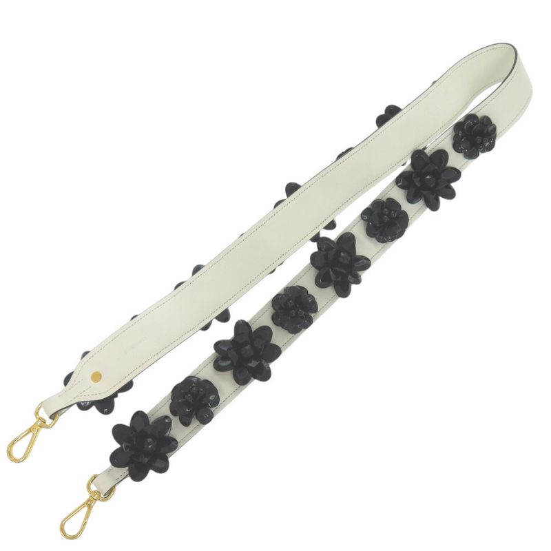 Prada Shoulder Belt White X Black Flower Leather Shoulder Strap 1085 Prada