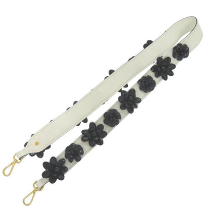 Prada Shoulder Belt White X Black Flower Leather Shoulder Strap 1085 Prada