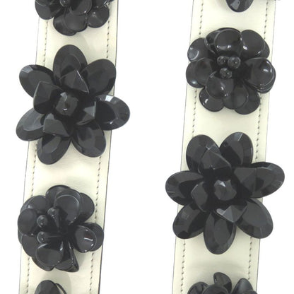 Prada Shoulder Belt White X Black Flower Leather Shoulder Strap 1085 Prada