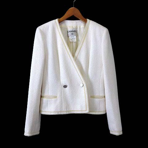 Chanel 00T Skirt Suit Top And Bottom Setup Tweed Coco Mark Metal Button Beaded