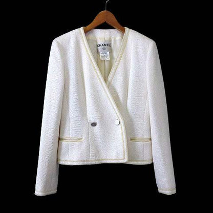 Chanel 00T Skirt Suit Top And Bottom Setup Tweed Coco Mark Metal Button Beaded