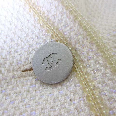 Chanel 00T Skirt Suit Top And Bottom Setup Tweed Coco Mark Metal Button Beaded