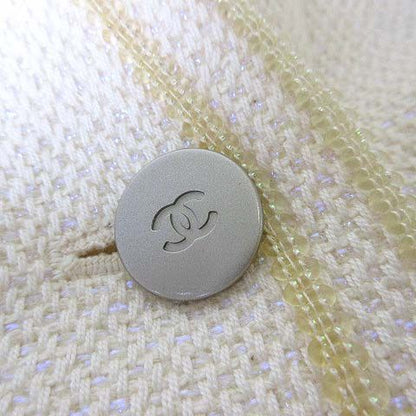 Chanel 00T Skirt Suit Top And Bottom Setup Tweed Coco Mark Metal Button Beaded