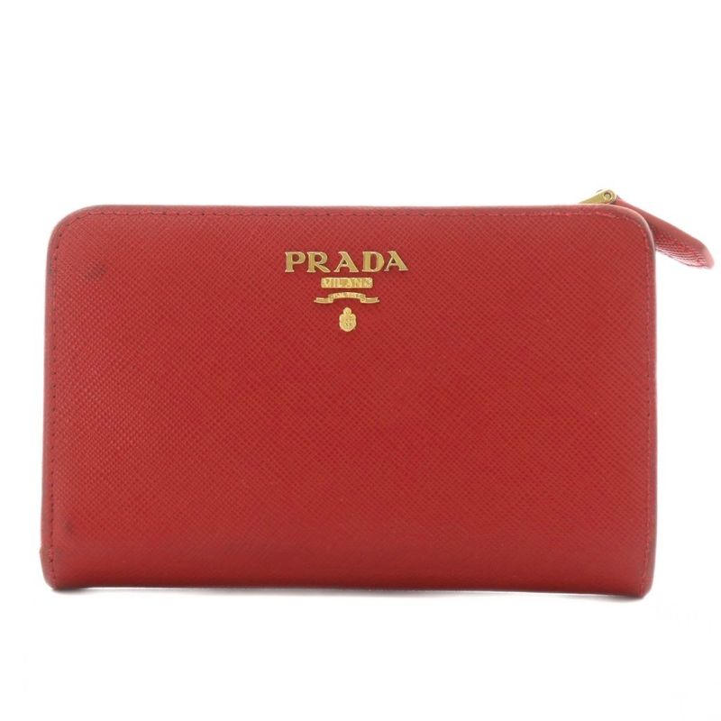 Prada Saffiano Fold Wallet Coin Purse Logo Leather Red 1m1225 AN12 - OH