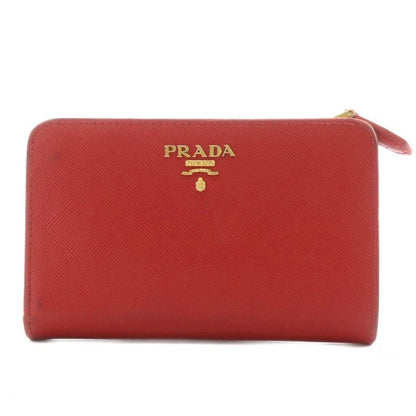 Prada Saffiano Fold Wallet Coin Purse Logo Leather Red 1m1225 AN12 - OH
