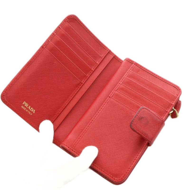 Prada Saffiano Fold Wallet Coin Purse Logo Leather Red 1m1225 AN12 - OH