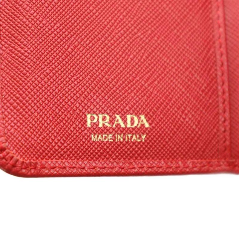 Prada Saffiano Fold Wallet Coin Purse Logo Leather Red 1m1225 AN12 - OH
