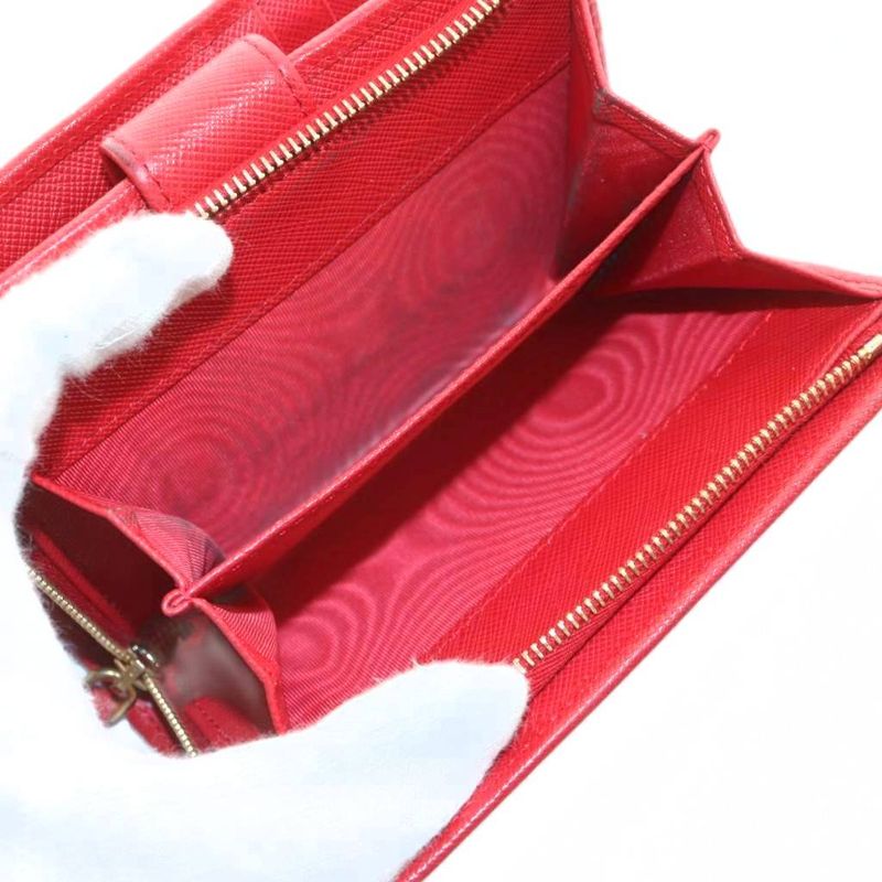 Prada Saffiano Fold Wallet Coin Purse Logo Leather Red 1m1225 AN12 - OH