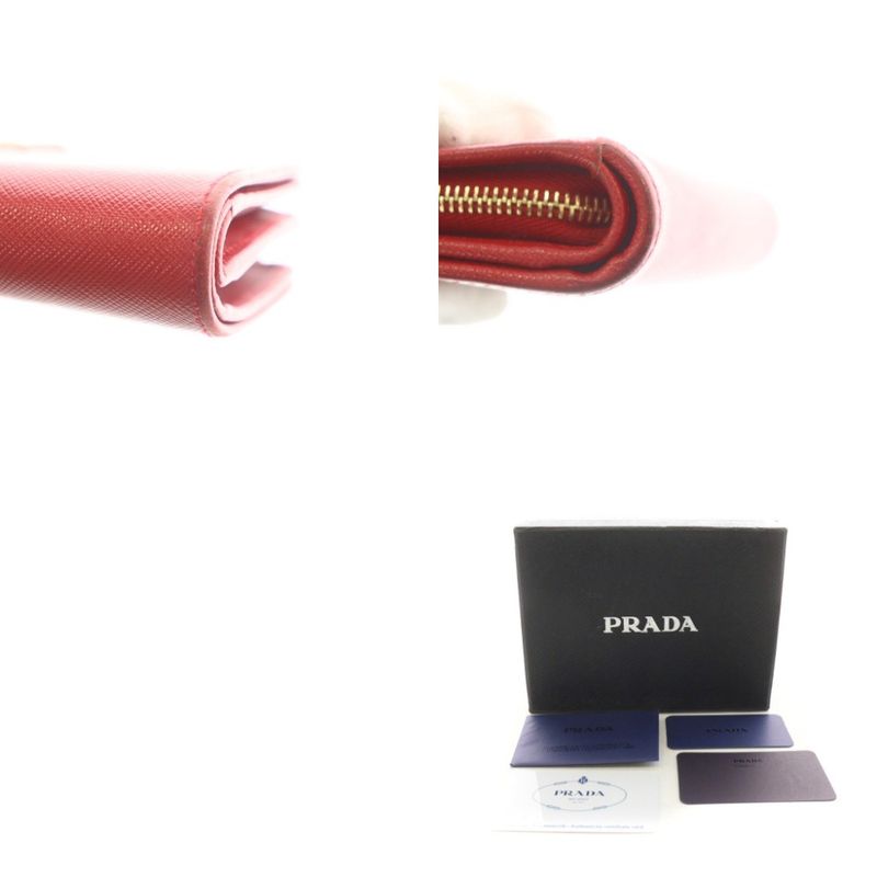 Prada Saffiano Fold Wallet Coin Purse Logo Leather Red 1m1225 AN12 - OH