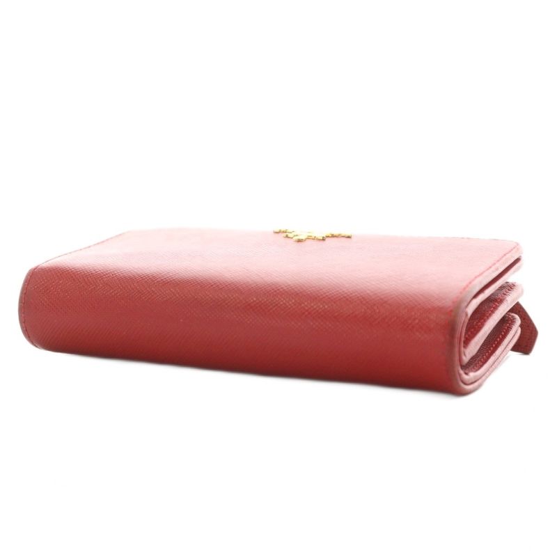Prada Saffiano Fold Wallet Coin Purse Logo Leather Red 1m1225 AN12 - OH
