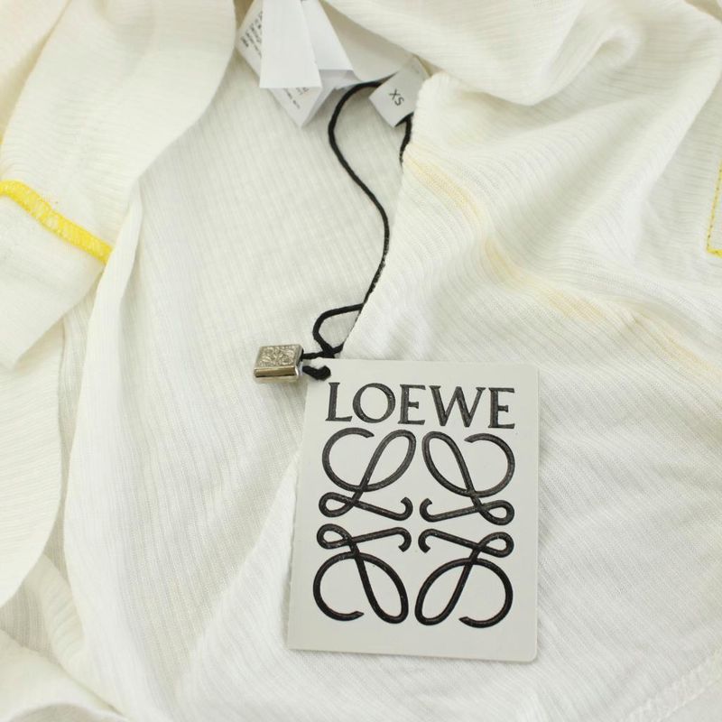 Loewe High Neck Ribbed Top Cut And Sewn Long Sleeves Logo Silk Blend XS White