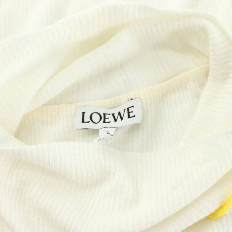 Loewe High Neck Ribbed Top Cut And Sewn Long Sleeves Logo Silk Blend XS White