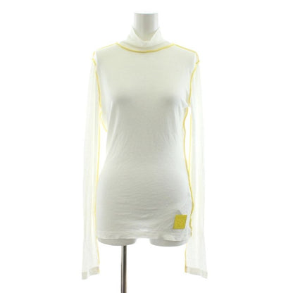 Loewe High Neck Ribbed Top Cut And Sewn Long Sleeves Logo Silk Blend XS White