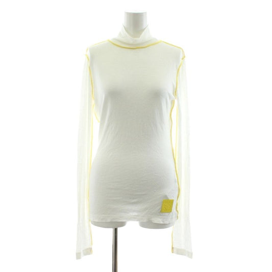 Loewe High Neck Ribbed Top Cut And Sewn Long Sleeves Logo Silk Blend XS White