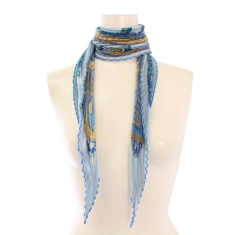 Hermes Shadow And Light Carreplicée Pleated Scarf Stretch Total Silk Blue Light