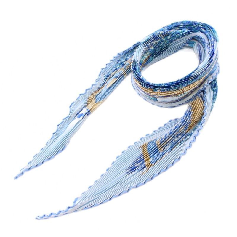 Hermes Shadow And Light Carreplicée Pleated Scarf Stretch Total Silk Blue Light