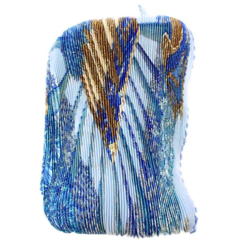 Hermes Shadow And Light Carreplicée Pleated Scarf Stretch Total Silk Blue Light