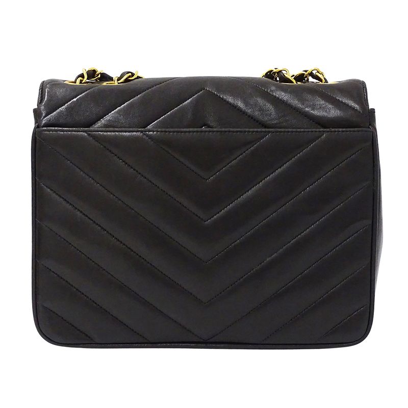 Chanel Bag Women's Brand Shoulder Bag V Stitch Lambskin Black Gold Hardware