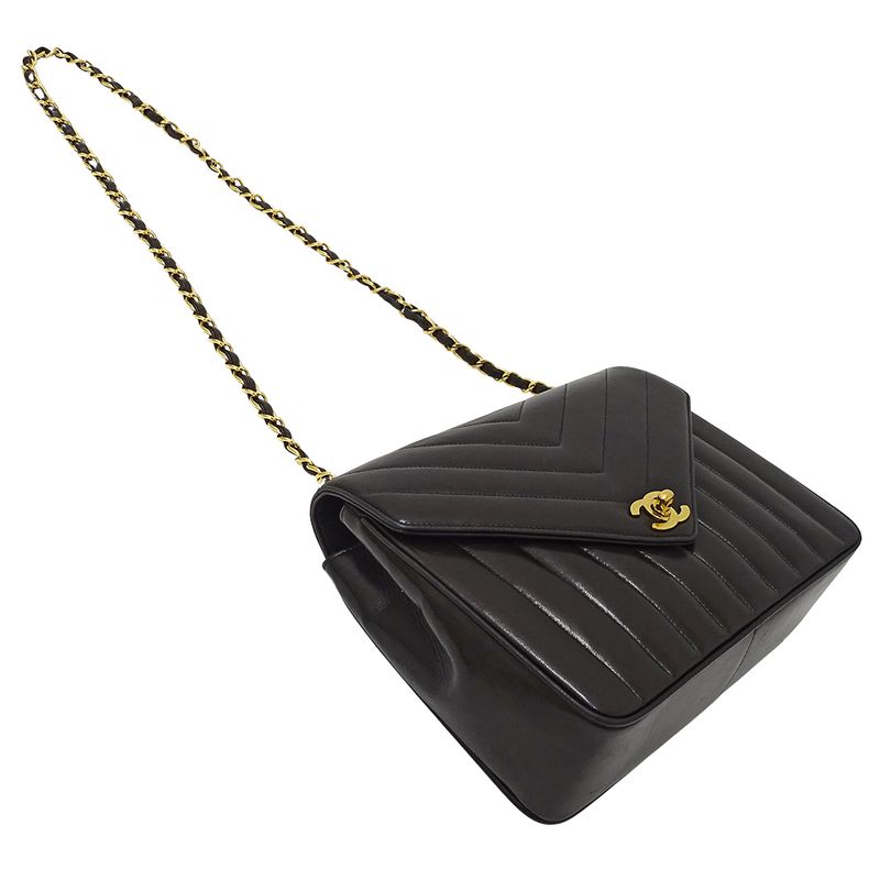 Chanel Bag Women's Brand Shoulder Bag V Stitch Lambskin Black Gold Hardware