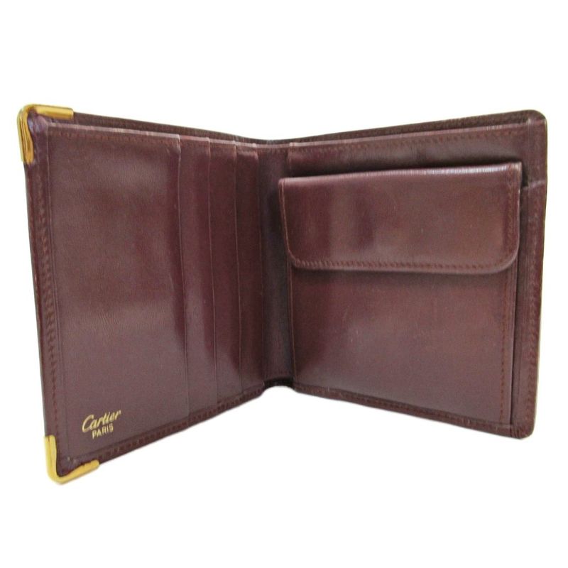 Cartier Must Deux Bifold Compact Wallet Leather Logo Stamp Bordeaux 1124
