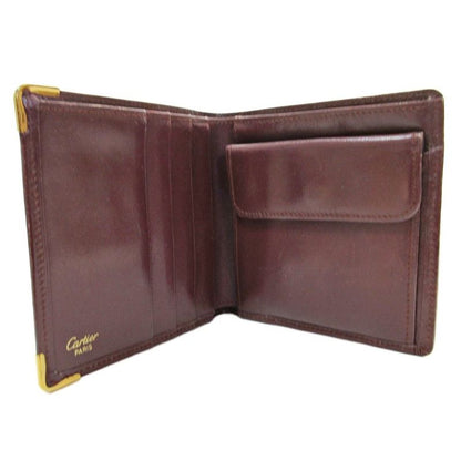Cartier Must Deux Bifold Compact Wallet Leather Logo Stamp Bordeaux 1124