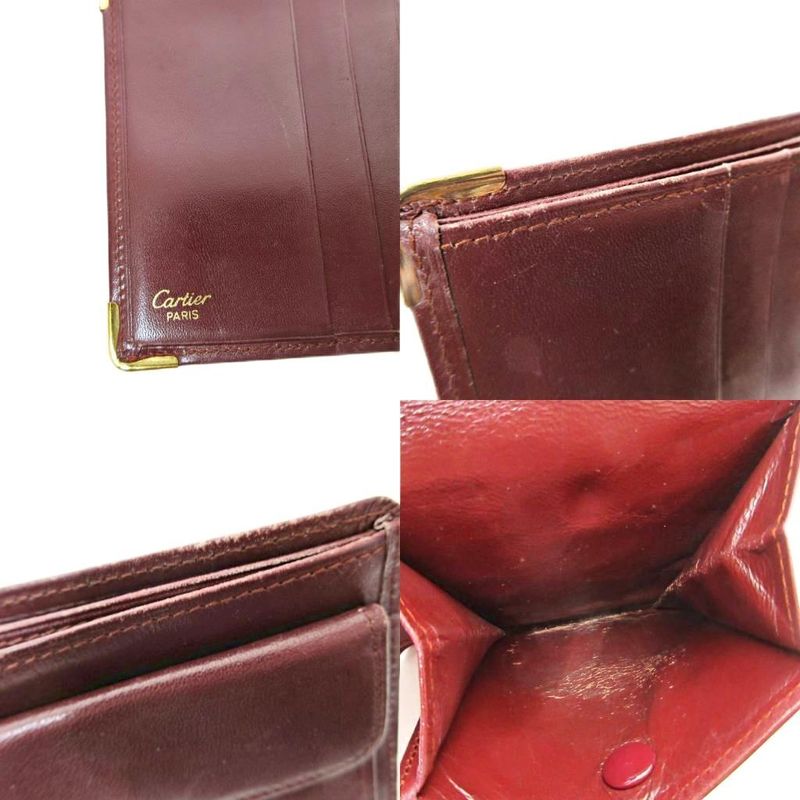 Cartier Must Deux Bifold Compact Wallet Leather Logo Stamp Bordeaux 1124