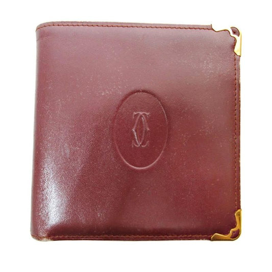 Cartier Must Deux Bifold Compact Wallet Leather Logo Stamp Bordeaux 1124