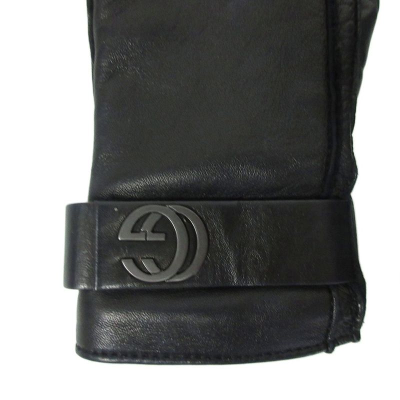 Gucci Leather Gloves Cashmere Lined Gghardware Genuine Leather 7 Black Ibo86