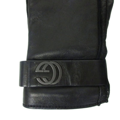 Gucci Leather Gloves Cashmere Lined Gghardware Genuine Leather 7 Black Ibo86