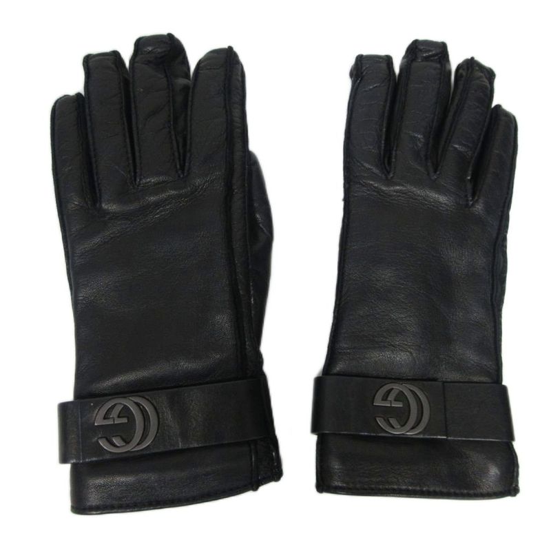 Gucci Leather Gloves Cashmere Lined Gghardware Genuine Leather 7 Black Ibo86