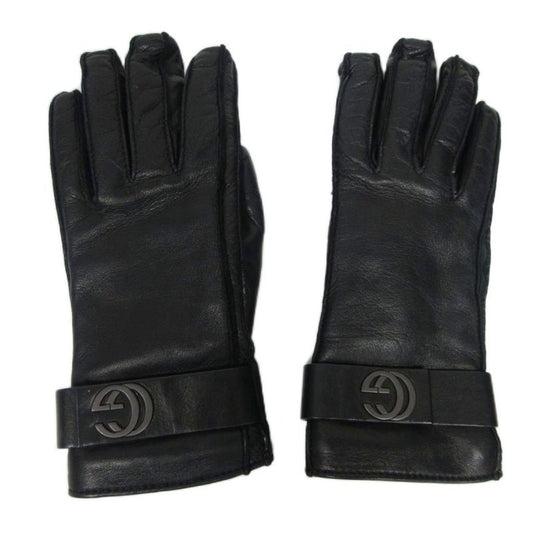 Gucci Leather Gloves Cashmere Lined Gghardware Genuine Leather 7 Black Ibo86