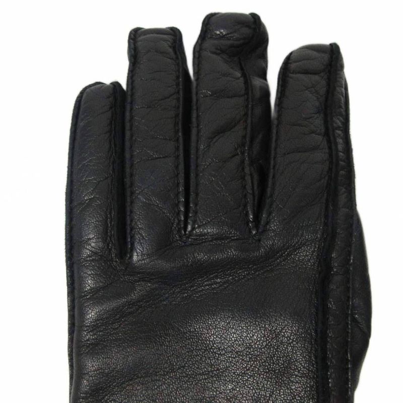 Gucci Leather Gloves Cashmere Lined Gghardware Genuine Leather 7 Black Ibo86