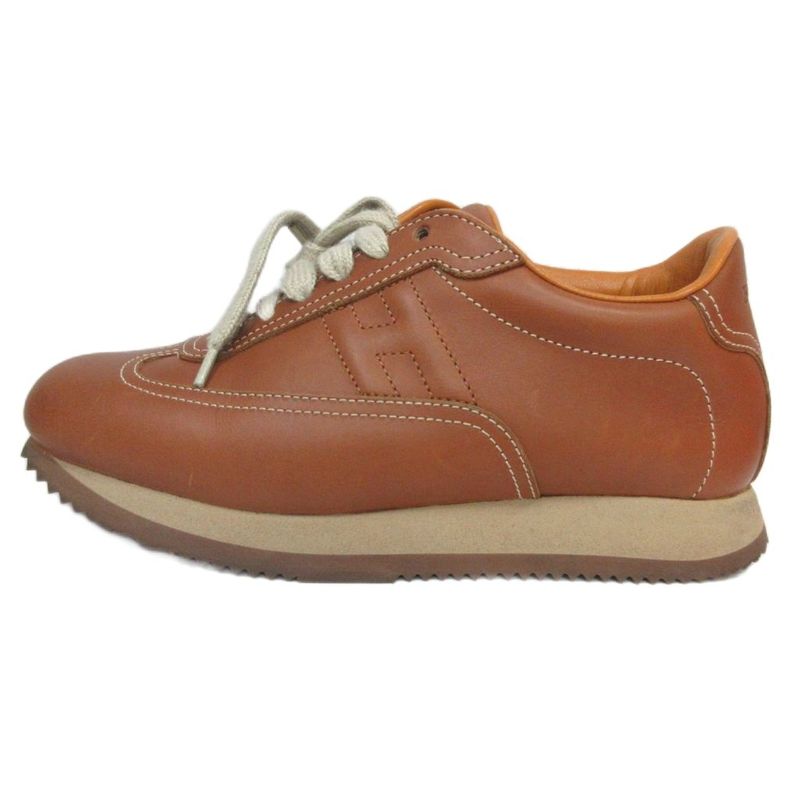 Hermes Quick Sneakers H Logo Leather Cowhide Low Cut 35.5 Brown - MNK3