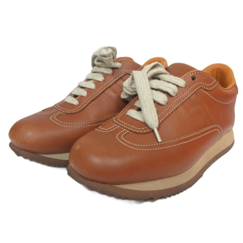 Hermes Quick Sneakers H Logo Leather Cowhide Low Cut 35.5 Brown - MNK3