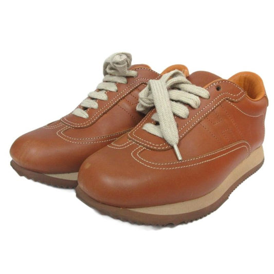 Hermes Quick Sneakers H Logo Leather Cowhide Low Cut 35.5 Brown - MNK3