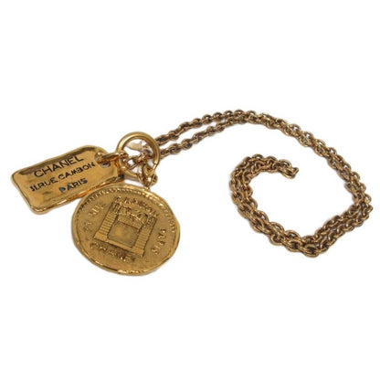 Chanel 31 RUE Cambon Vintage Coin Necklace Pendant Logo Plate Chain Medal GP