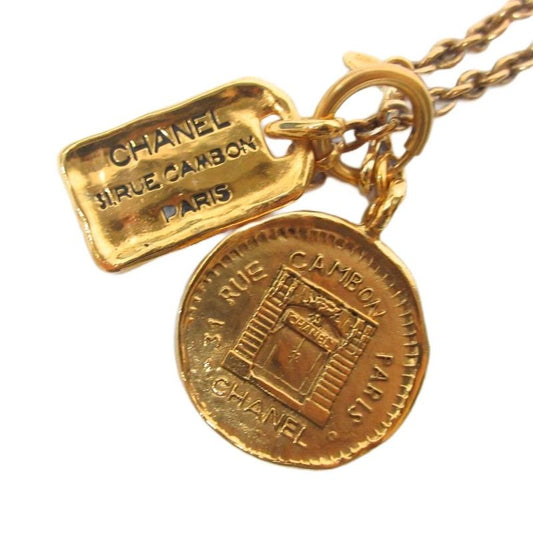 Chanel 31 RUE Cambon Vintage Coin Necklace Pendant Logo Plate Chain Medal GP