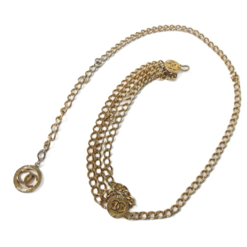 Chanel Rare 1984 Triple Coco Mark 3 Rings Chain Belt Vintage GP Plated Gold