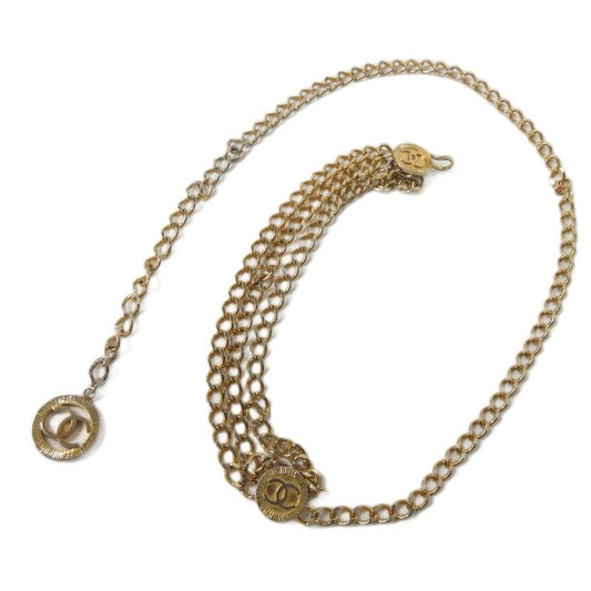 Chanel Rare 1984 Triple Coco Mark 3 Rings Chain Belt Vintage GP Plated Gold