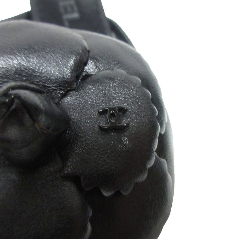 Chanel Camellia Sandals Mules Lambskin Coco Mark Leather X Mesh 35.5c Black -