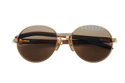 Cartier Oval Sunglasses Eyewear Trinity Wood Temple Gold