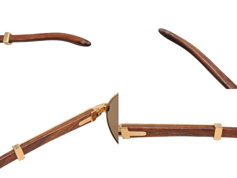 Cartier Oval Sunglasses Eyewear Trinity Wood Temple Gold — view 7