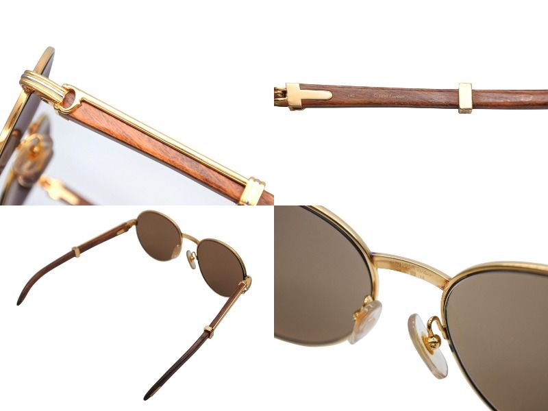 Cartier Oval Sunglasses Eyewear Trinity Wood Temple Gold — view 5