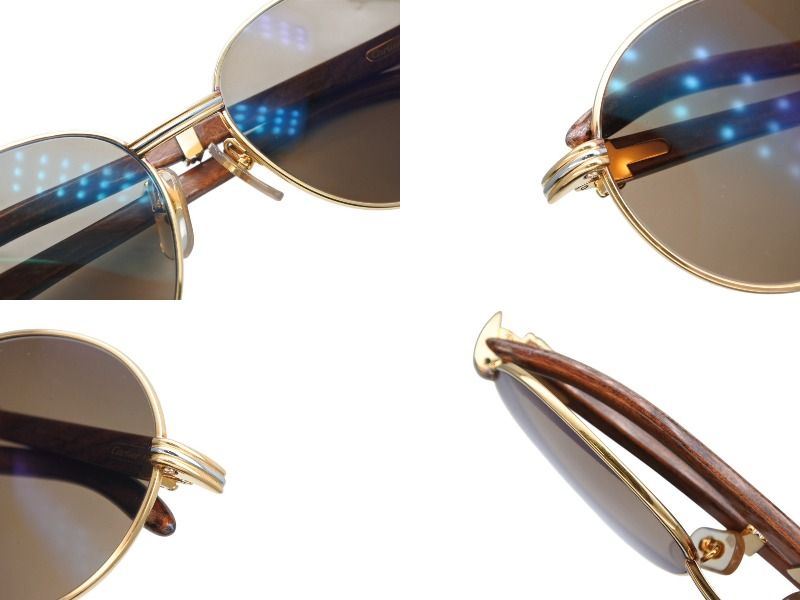 Cartier Oval Sunglasses Eyewear Trinity Wood Temple Gold — view 4