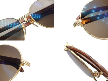 Cartier Oval Sunglasses Eyewear Trinity Wood Temple Gold — view 4